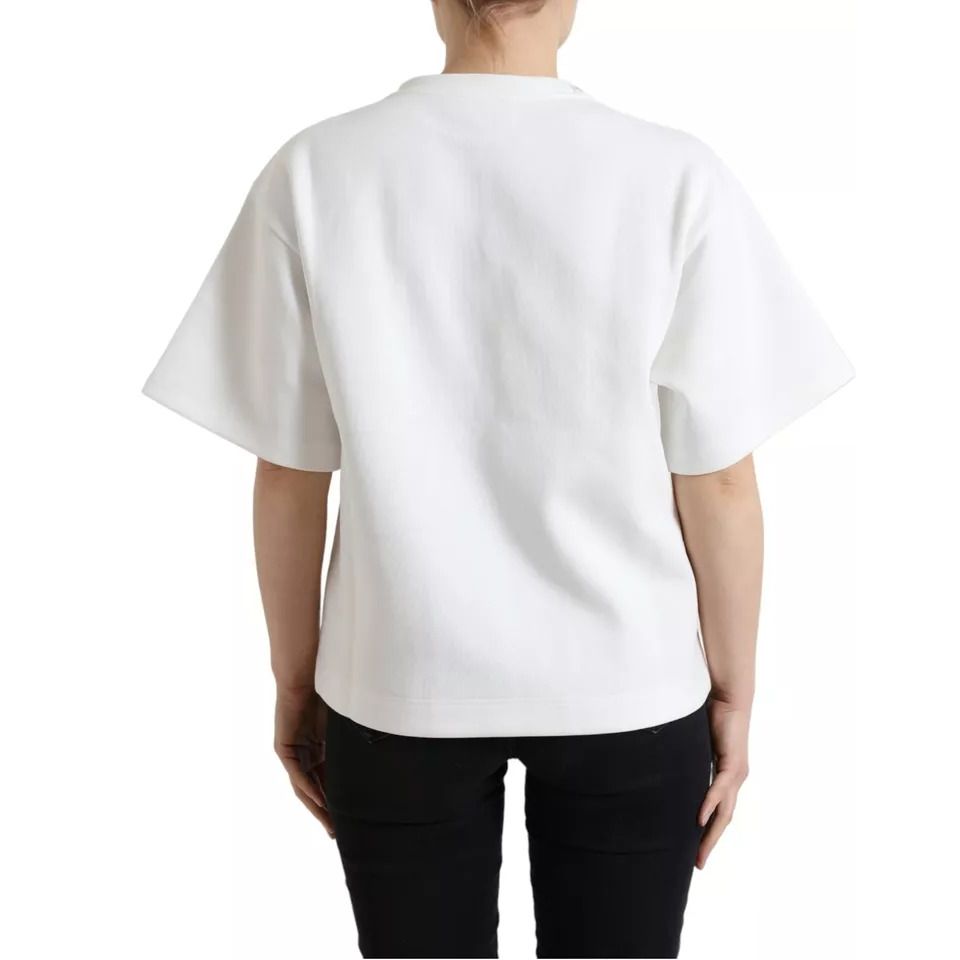Dolce & Gabbana White Cotton Stretch Black HOT Crystal T-shirt