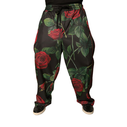 Dolce & Gabbana Black Floral Polyester Jogger Sweatpants Pants