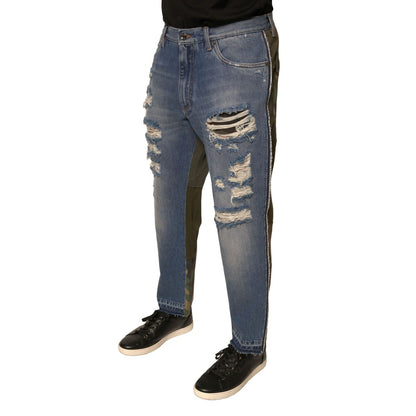 Dolce & Gabbana Blue Tattered Straight Cropped Denim Jeans