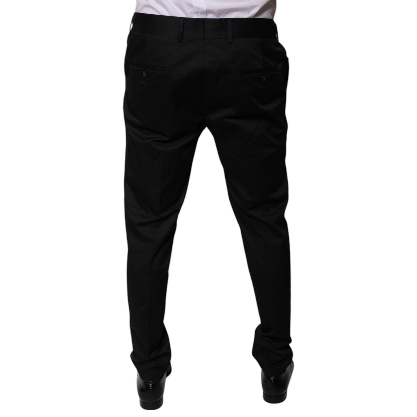 Dolce & Gabbana Black Cotton Tapered Formal Dress Pants