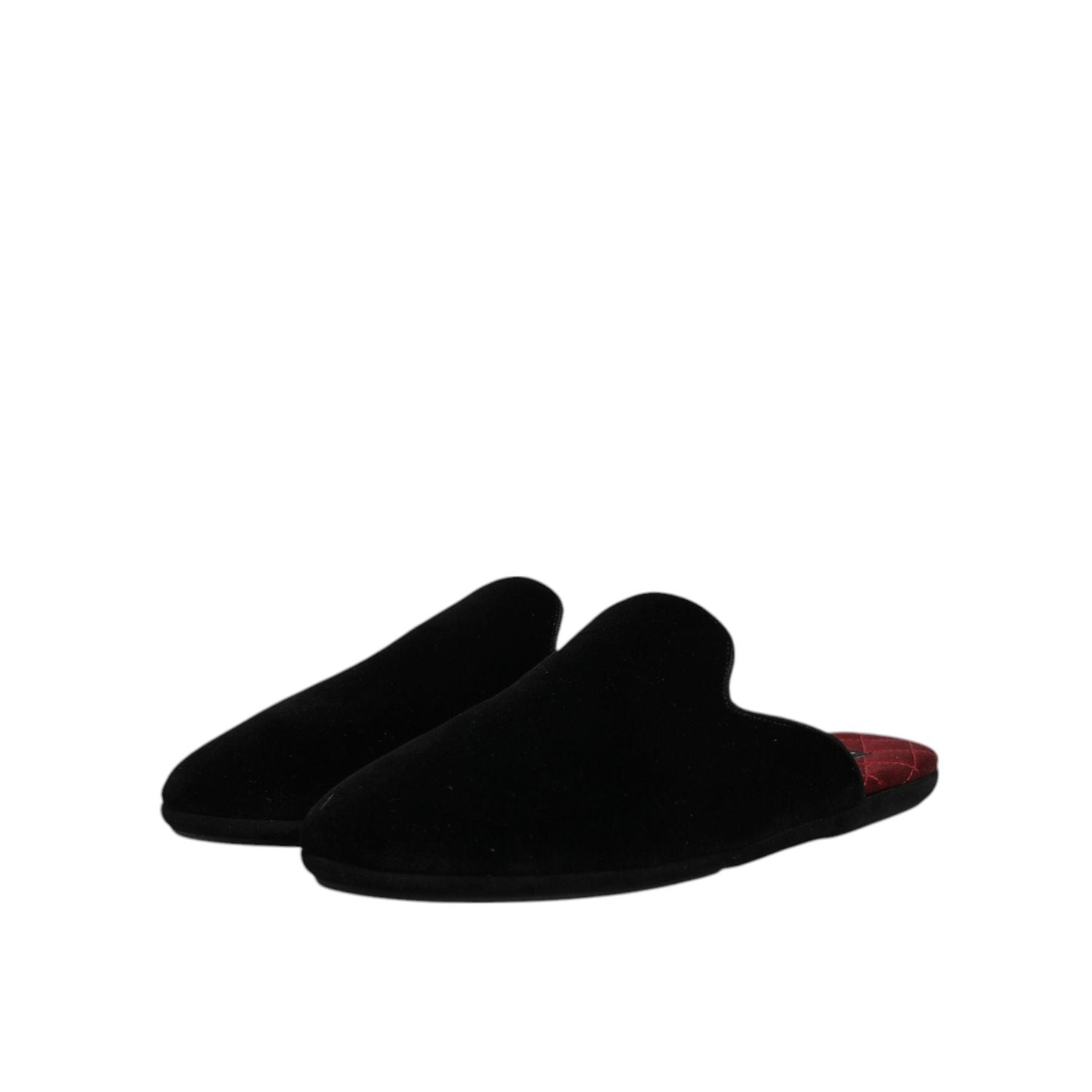 Dolce & Gabbana Black Viscose Velvet Slides Flat Slipper Shoes