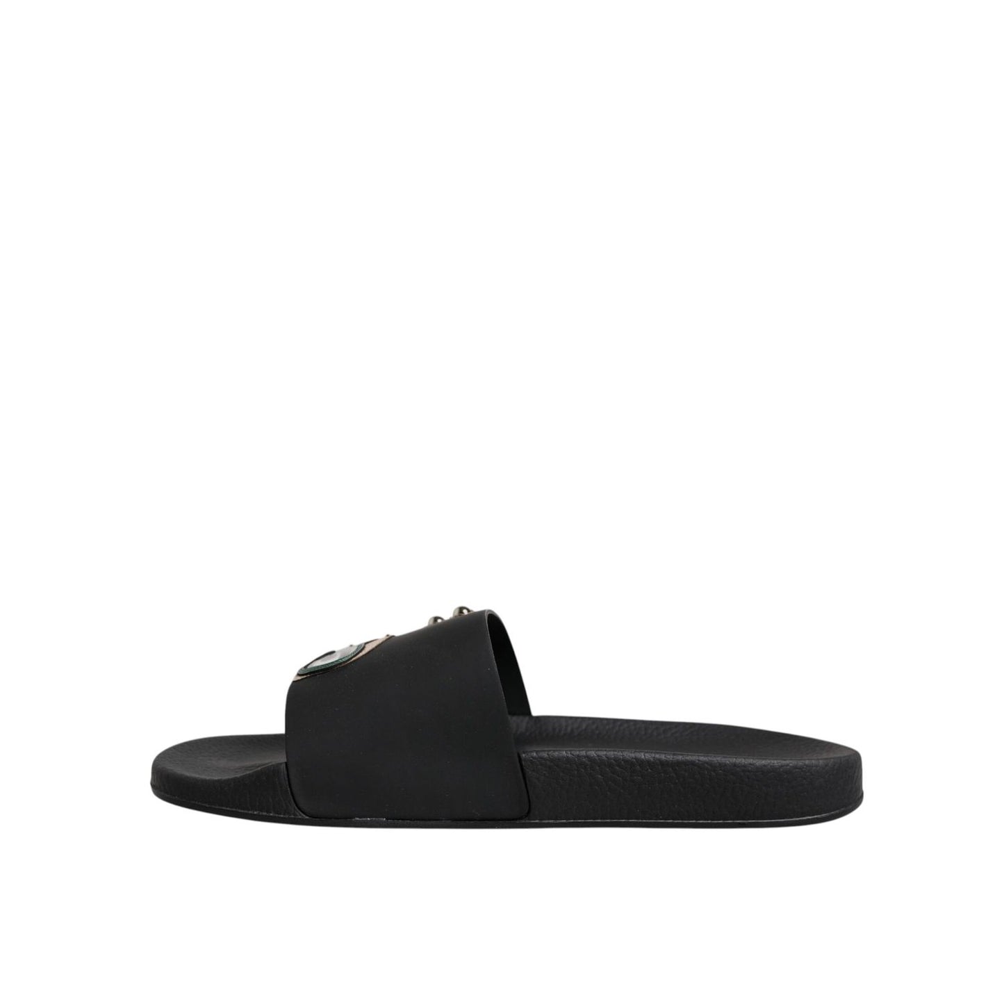 Dolce & Gabbana Black Divers Leather Flats Slides Sandals Beachwear Shoes