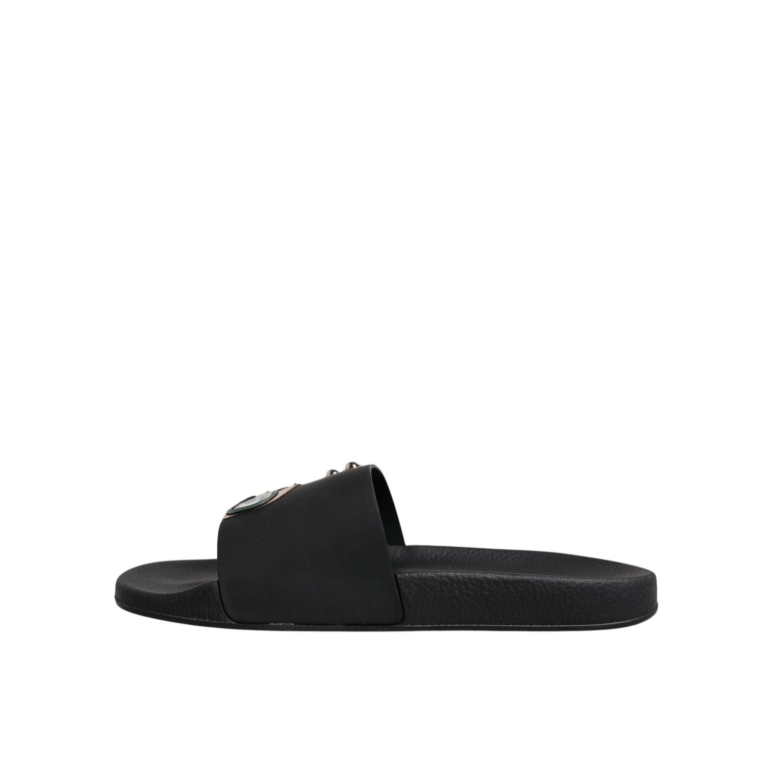 Dolce & Gabbana Black Divers Leather Flats Slides Sandals Beachwear Shoes