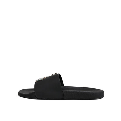 Dolce & Gabbana Black Divers Leather Flats Slides Sandals Beachwear Shoes