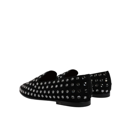 Dolce & Gabbana Black Crystal Embellished Loafers Dress Shoes