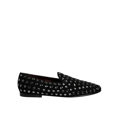 Dolce & Gabbana Black Crystal Embellished Loafers Dress Shoes