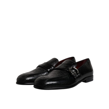 Dolce & Gabbana Black Exotic Leather DG Logo Loafers Formal Dress Shoes