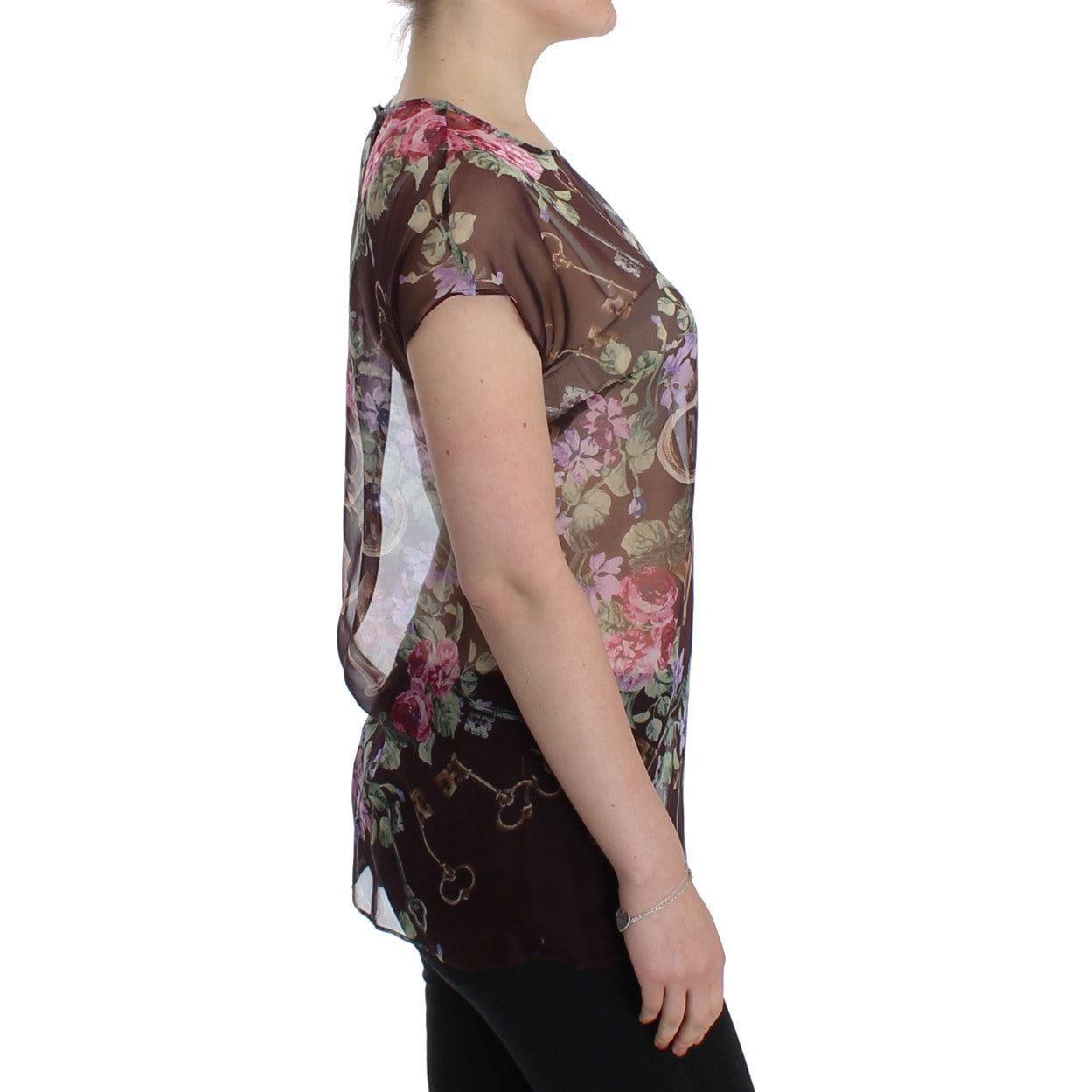 Dolce & Gabbana Elegant Floral Silk Blouse with Cap Sleeves Dolce & Gabbana