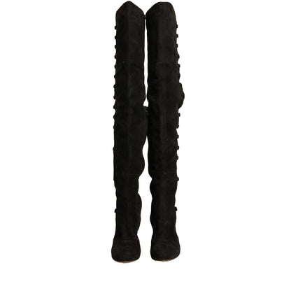 Dolce & Gabbana Black Suede Heels Knee High Boots Shoes