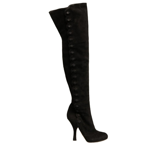 Dolce & Gabbana Black Suede Heels Knee High Boots Shoes