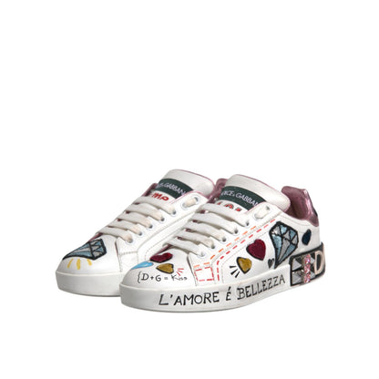 Dolce & Gabbana White Sequined Crystal Low Top Sneakers Shoes