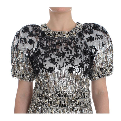 Dolce & Gabbana Crystal Silver Runway Handmade Dress