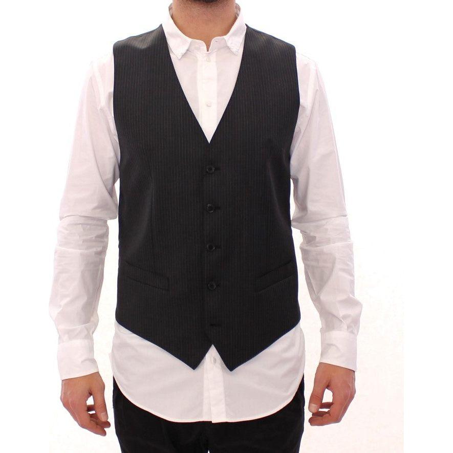 Dolce & Gabbana Gray Striped Wool Single Breasted Vest