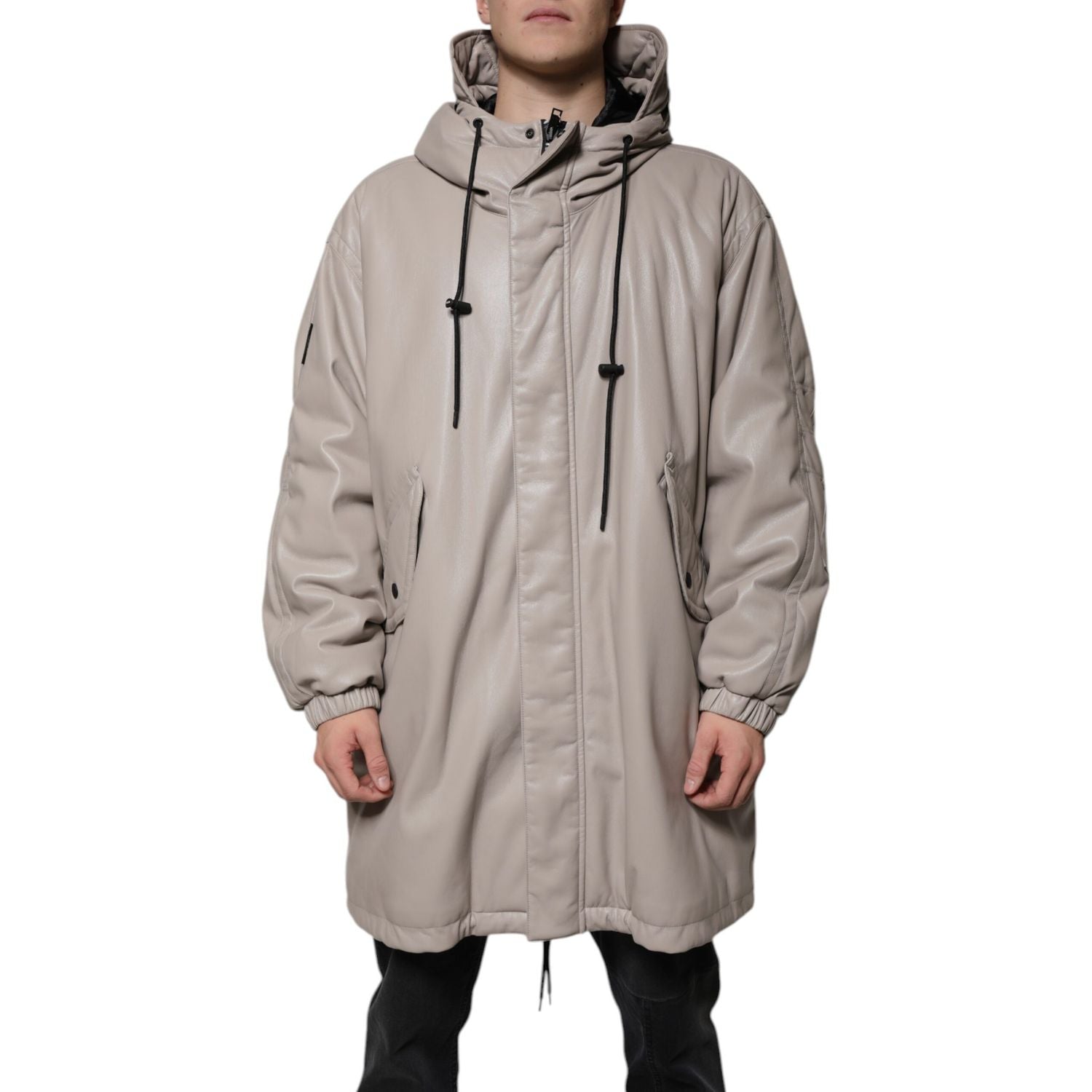 MSGM Beige Full Zip Hooded Long Sleeves Casual Coat Jacket