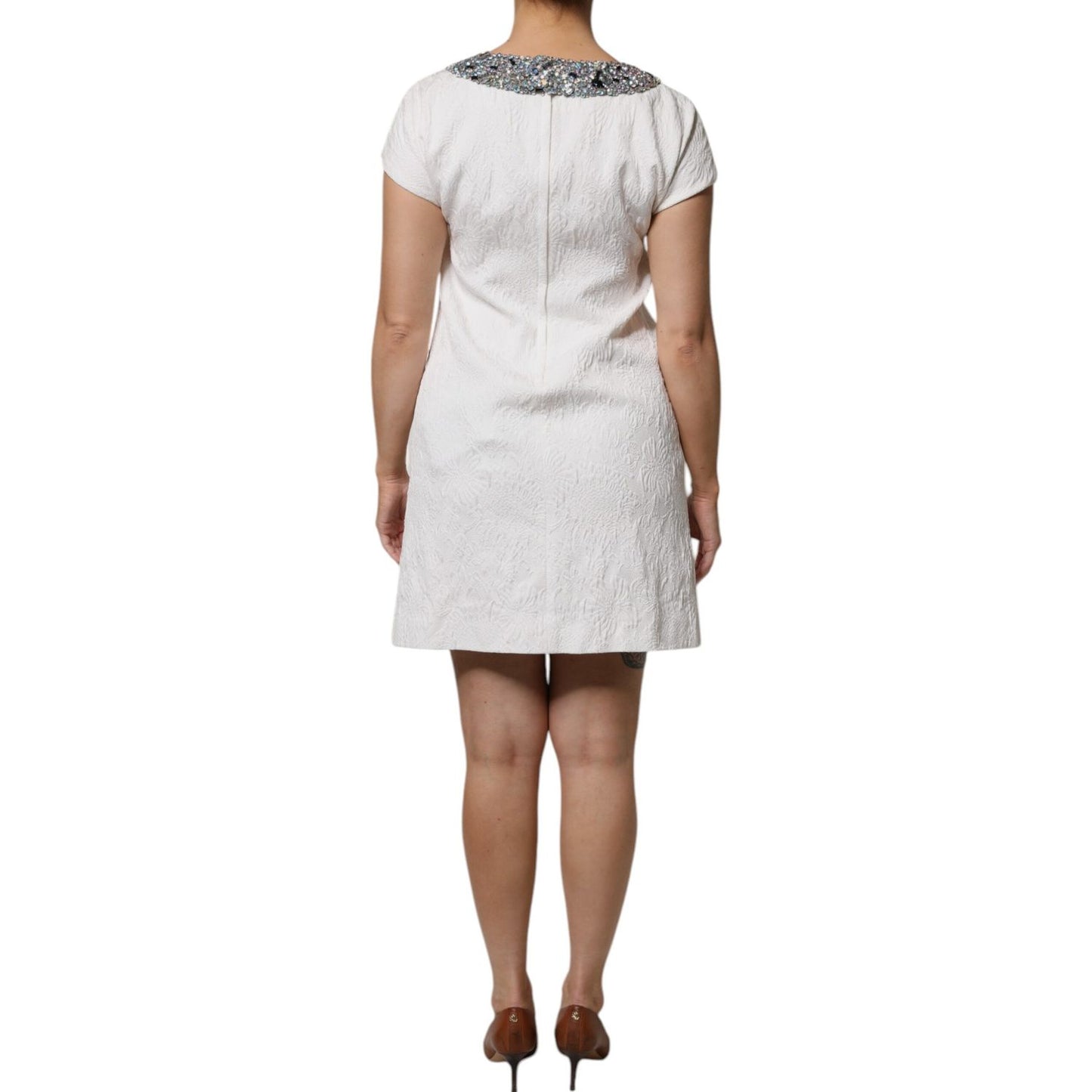 Dolce & Gabbana White Crystal Embellished Jacquard Brocade Mini Dress