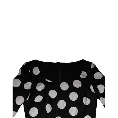 Dolce & Gabbana Black White Silk Polka Dots Sheath Midi Dress