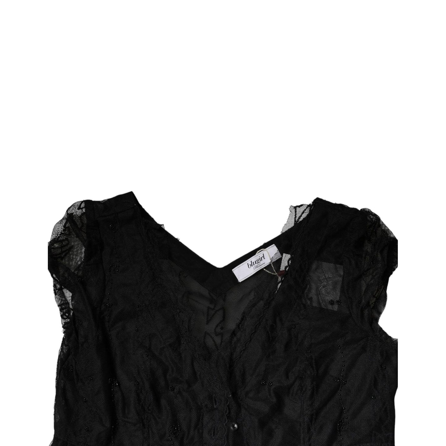 Blugirl Black Short Sleeves Floral Lace Trim A-line Mini Dress