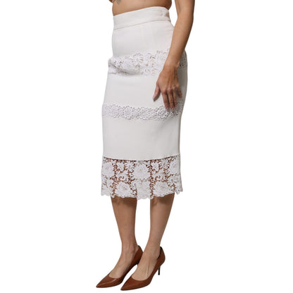 Dolce & Gabbana White Floral Lace High Waist Pencil Cut Skirt