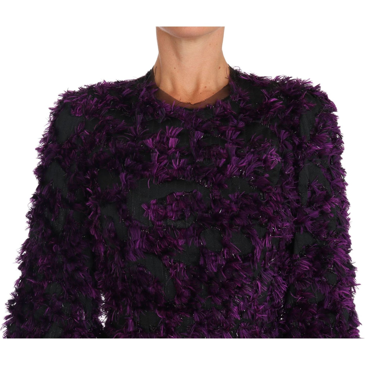 Dolce & Gabbana Elegant Fringe Sheath Dress in Purple & Black Dolce & Gabbana