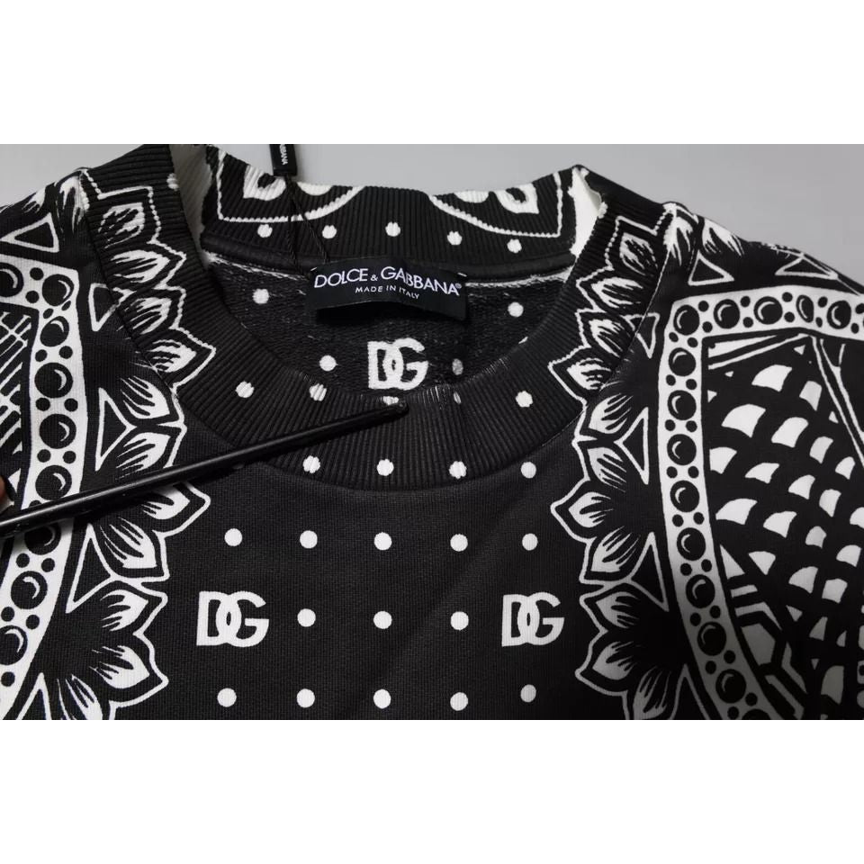 Dolce & Gabbana White Black Print Cotton Sweatshirt Sweater