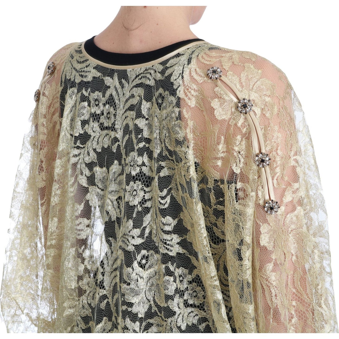 Dolce & Gabbana Golden Floral Lace Kaftan Sundress Dolce & Gabbana