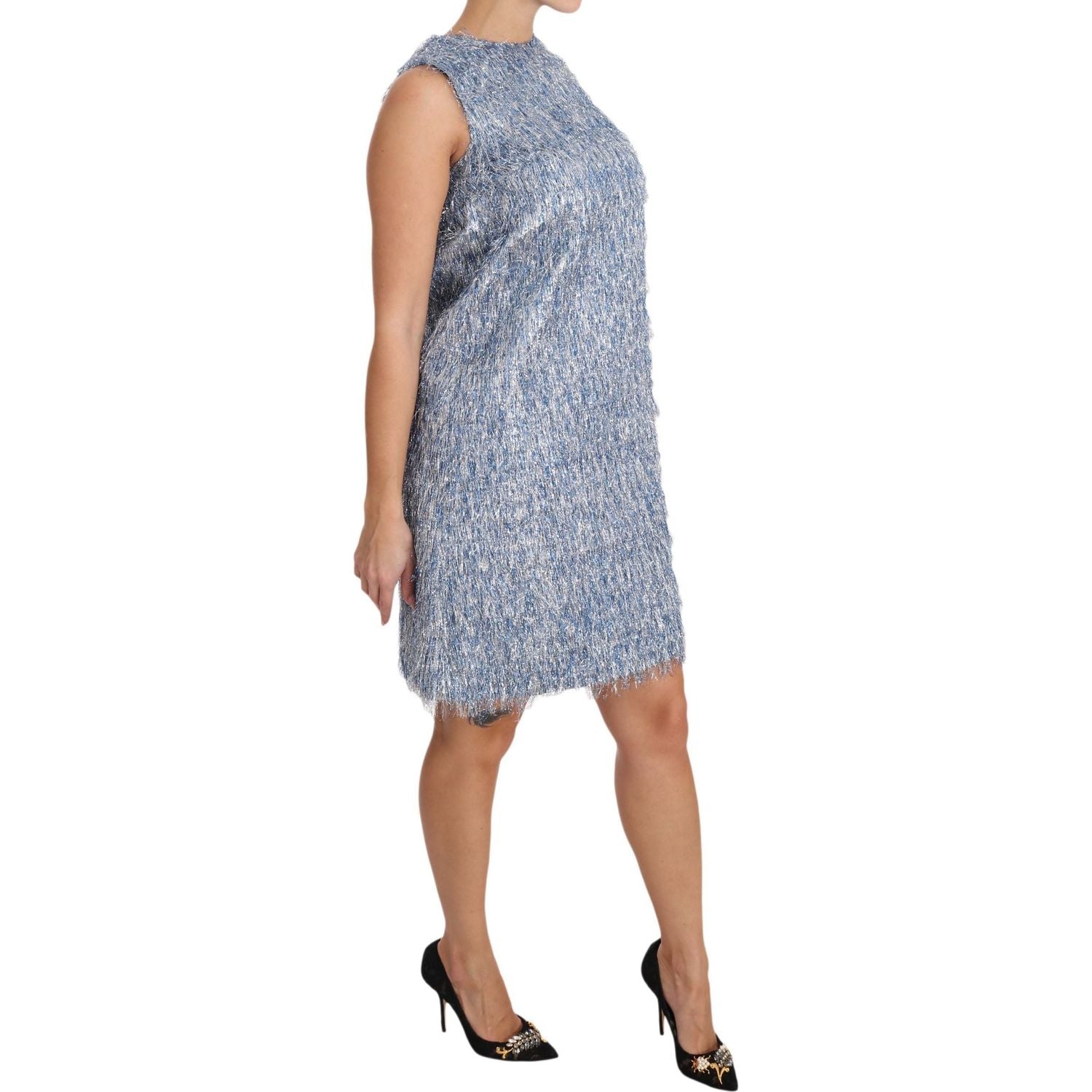 فستان دولتشي آند غابانا الأنيق ذو الحواف باللون الأزرق الفاتح