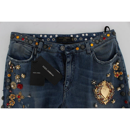 Dolce & Gabbana Crystal Roses Heart Embellished Jeans