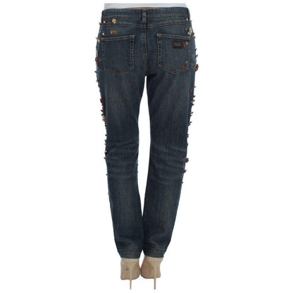 Dolce & Gabbana Crystal Roses Heart Embellished Jeans