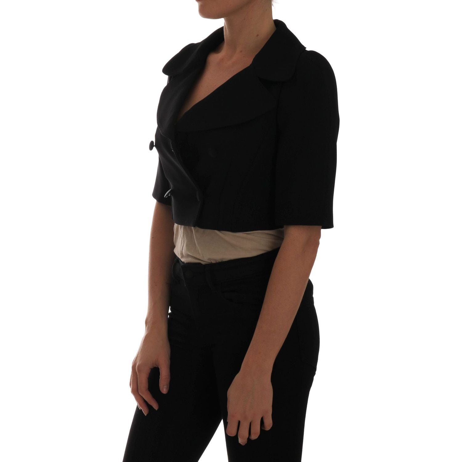 时尚黑色短款双排扣西装外套