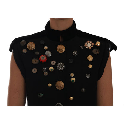 Dolce & Gabbana Black Embellished Floral Military Jacket Vest