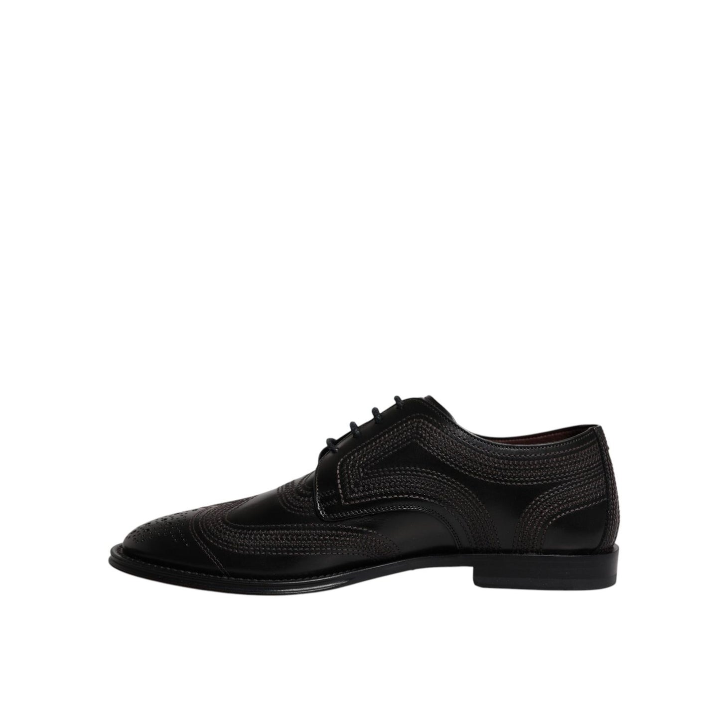 Dolce & Gabbana Black Embroidered Classic Leather Derby Dress Shoes