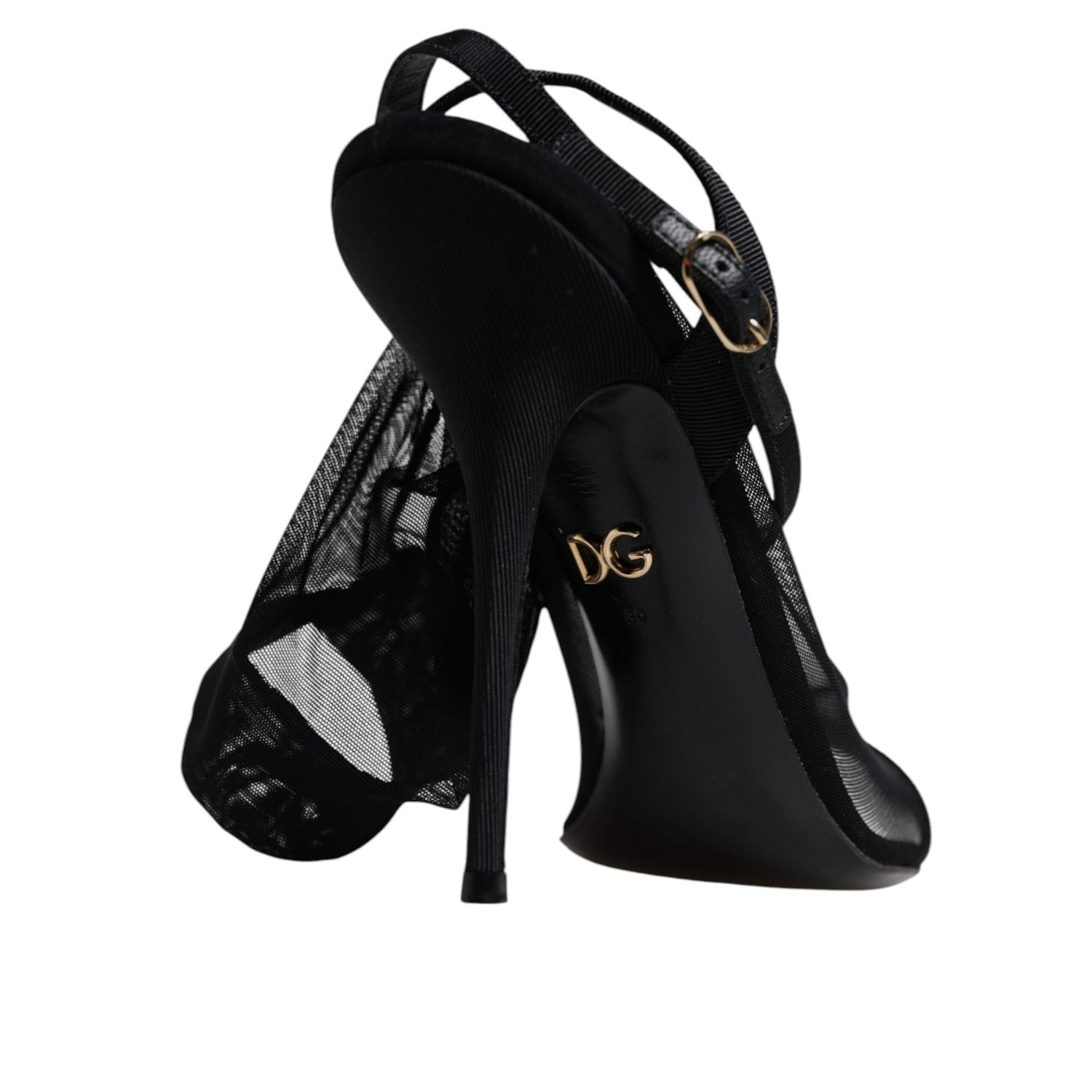 Dolce & Gabbana Black Tulle Stretch Heels Sandals Shoes