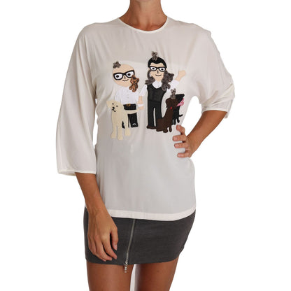 Dolce & Gabbana White Silk #dgfamily Blouse T-shirt