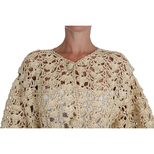 Dolce & Gabbana Chic Beige Crochet Raffia Cardigan Dolce & Gabbana