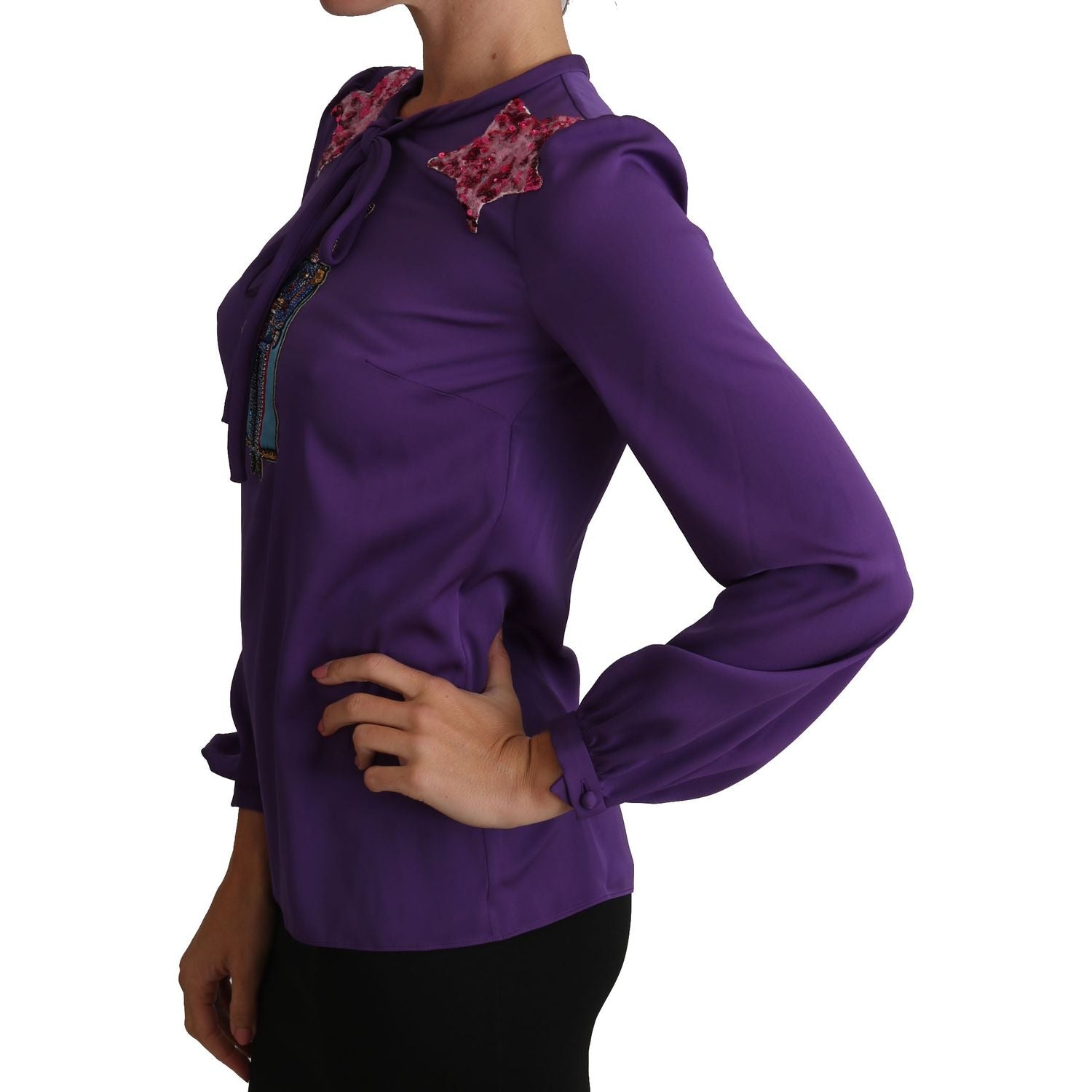 魅惑紫真丝水晶衬衫