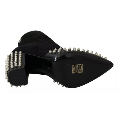 Philipp Plein Black Suede Studded Heels Ankle Boots Shoes
