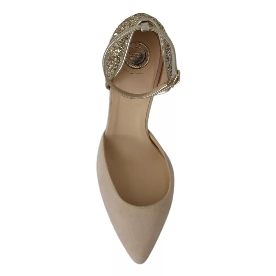 Elisabetta Franchi Beige Linen Ankle Strap High Heels Shoes