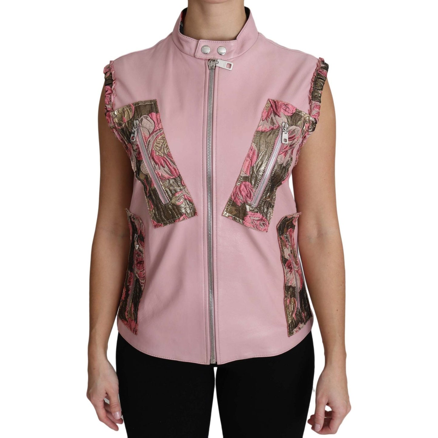 Dolce & Gabbana Pink Zippered Lamb Sleeveless Vest Leather Jacket