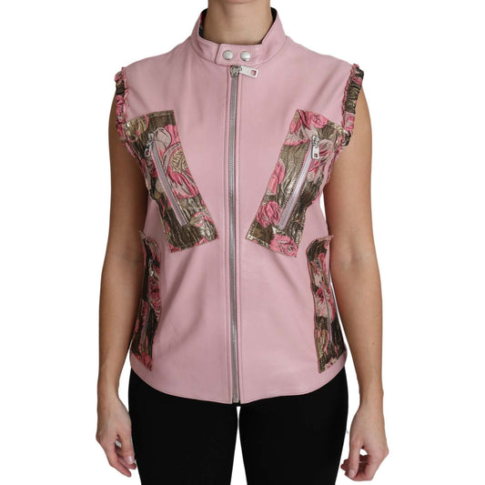 Dolce & Gabbana Stunning Pink Sleeveless Leather Vest Coats & Jackets Dolce & Gabbana