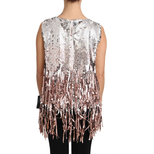 Dolce & Gabbana Golden Pink Sequined Fringe Elegance Top Dolce & Gabbana