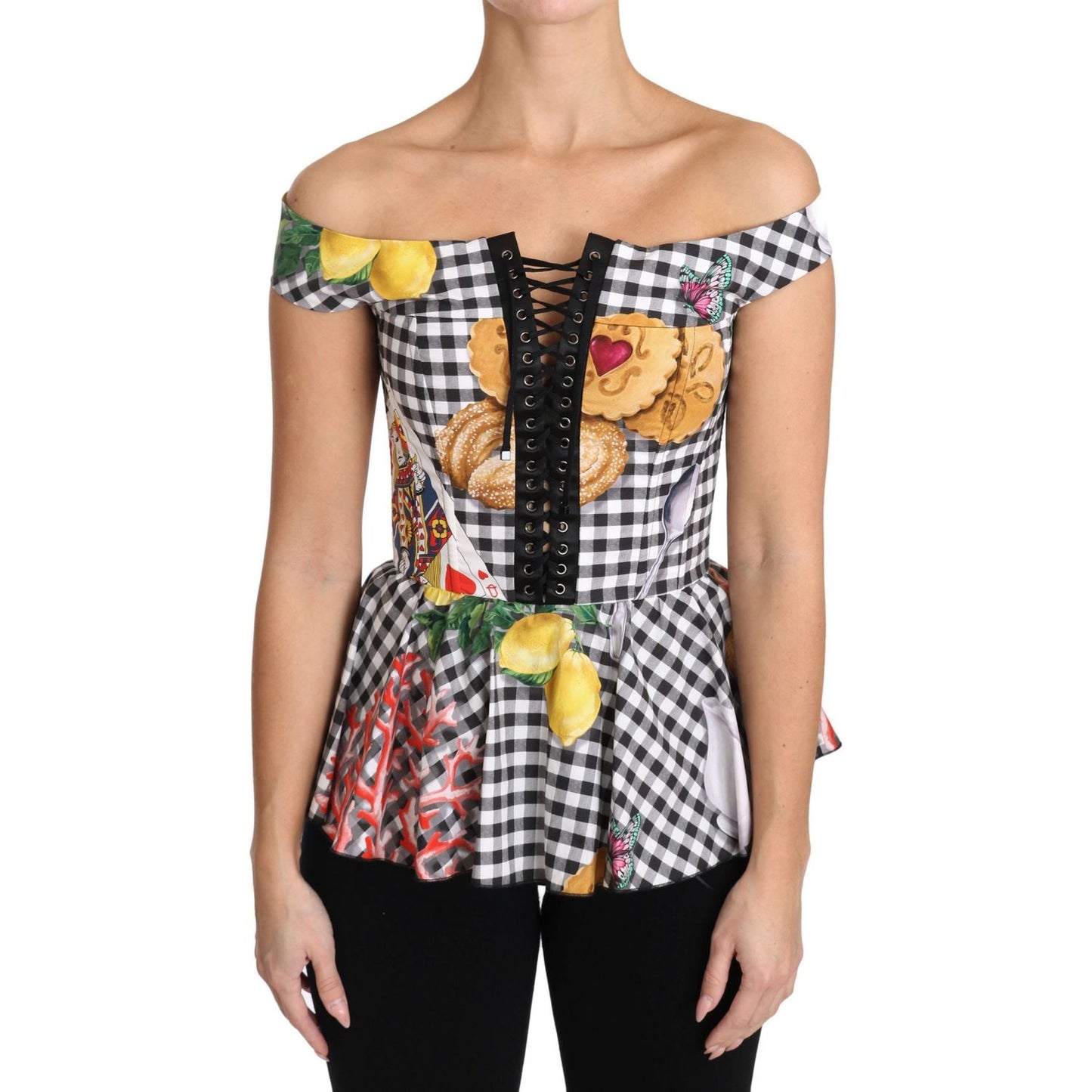 Dolce & Gabbana Chic Checkered Corset Top Blouse Dolce & Gabbana