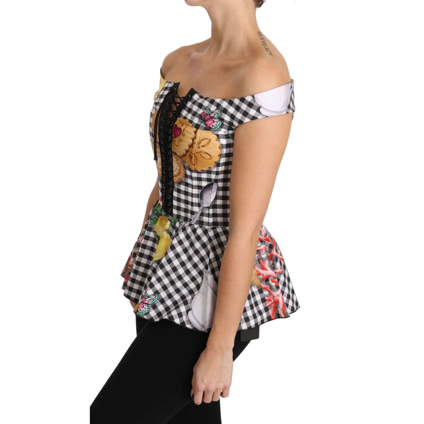 Dolce & Gabbana Chic Checkered Corset Top Blouse Dolce & Gabbana