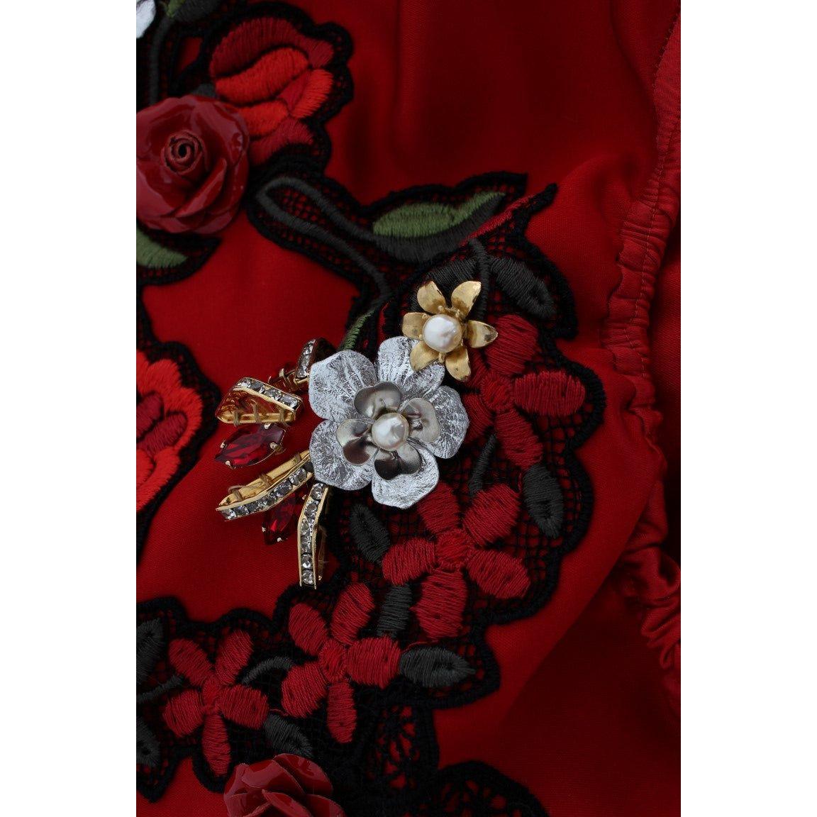 Dolce & Gabbana Ravishing Red Silk Embroidered Shorts Dolce & Gabbana