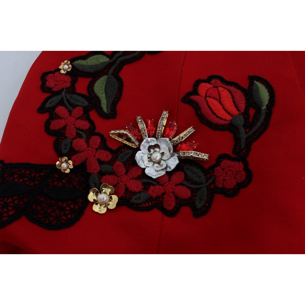 Dolce & Gabbana Ravishing Red Silk Embroidered Shorts Dolce & Gabbana