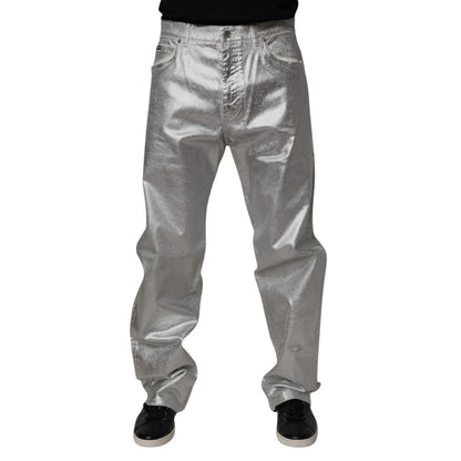 Dolce & Gabbana Metallic Silver Cotton Straight Denim Jeans