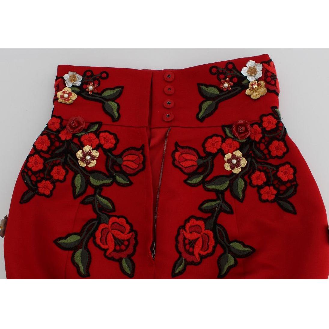 Dolce & Gabbana Glamorous Red Silk Floral Embroidered Shorts Dolce & Gabbana