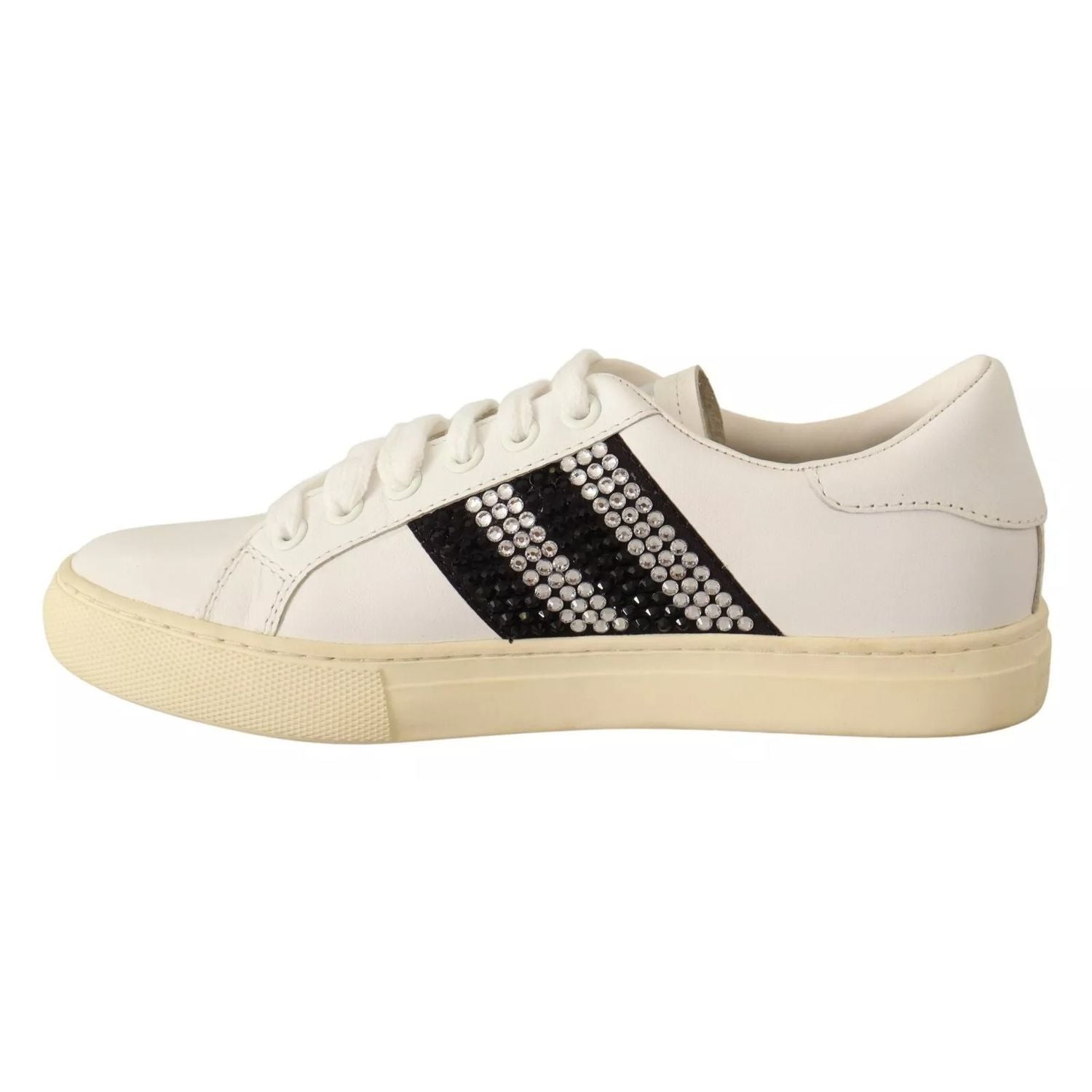 Marc Jacobs White Leather Crystal Embellished Sneakers Shoes