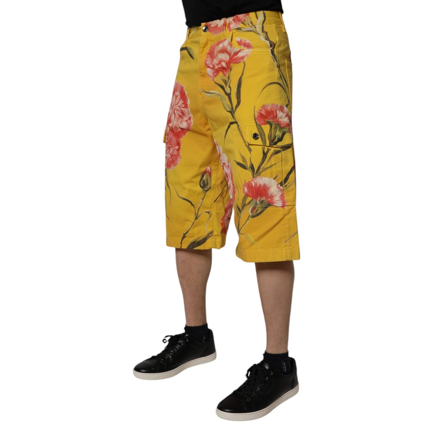 Dolce & Gabbana Yellow Floral Cargo Denim Men Bermuda Shorts