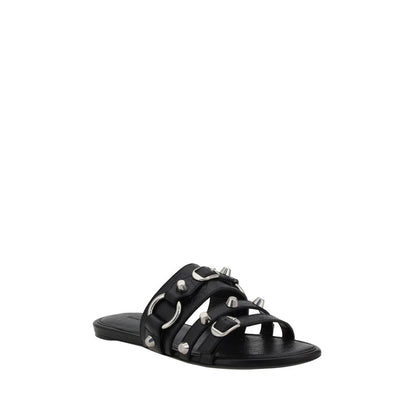 Balenciaga Black Calf Leather Bos Taurus Flat Sandals