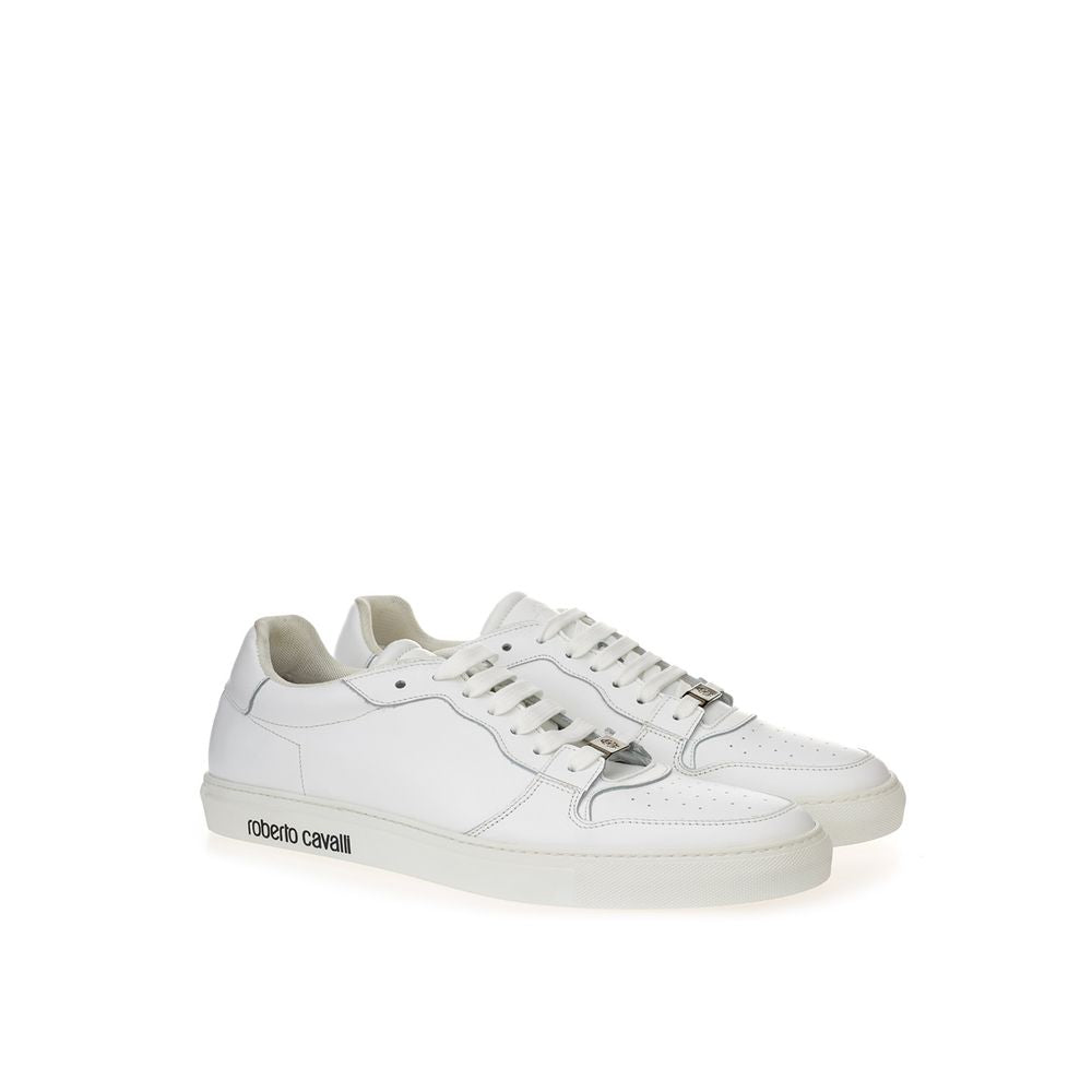Roberto Cavalli White Leather Low Top Sneakers